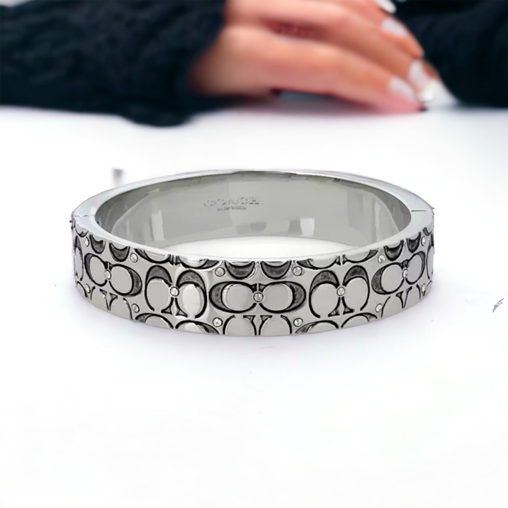 Coach Signature Engraved Quilted C’s Bangle with Crystal Accents NWT